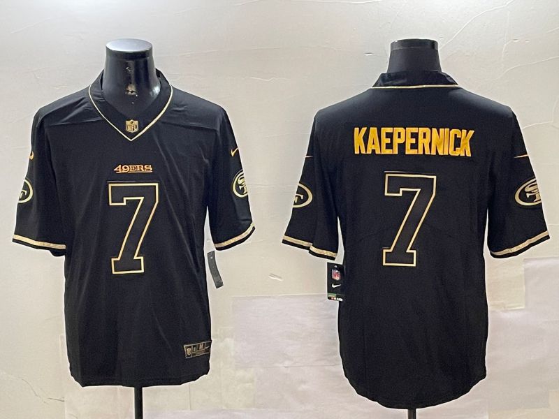 Men San Francisco 49ers 7 Kaepernick Black Gold Throwback 2024 Nike Limited NFL Jersey style 1